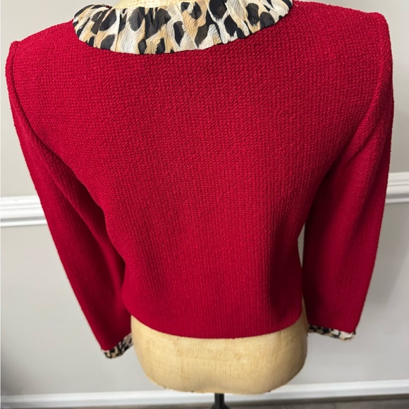 St John 2 Red Women's Jacket with Animal Print Trim - Picture 3 of 12